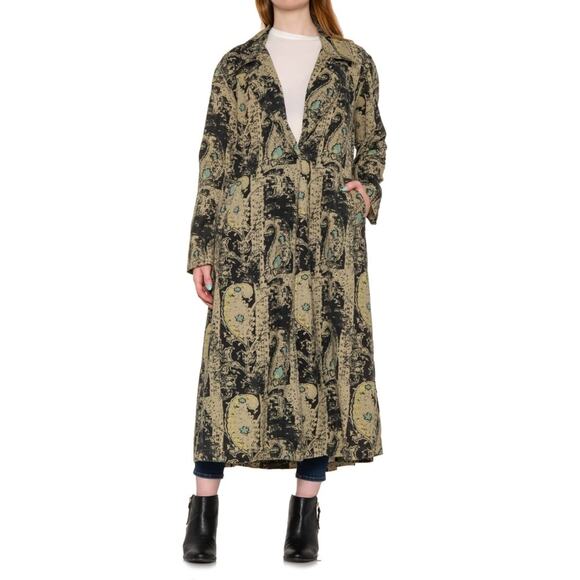 Free People Washed Black Rae Paisley Print Cotton & Linen Duster Jacket Large - Picture 3 of 3